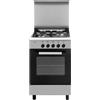 Glem Gas Cucina a Gas 4 Fuochi Forno a Gas con Grill Larghezza x Profondità 53x50 cm con Coperchio colore Inox - AE55AI3 Linea Alpha
