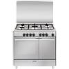 Glem Gas Cucina a Gas 5 Fuochi con Forno Elettrico Ventilato Multifunzione con Grill Larghezza x Profondità 90x60 cm Classe A Coperchio in Cristallo colore Inox - UR965MI Serie Americana