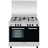 Glem Gas Cucina a Gas 5 Fuochi Forno a Gas con Grill Larghezza x Profondità 90x60 cm Classe energetica A con Coperchio Vano portabombola colore Inox - AR965GI Linea Alpha