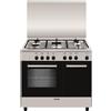 Glem Gas Cucina a Gas 5 Fuochi Forno Elettrico Multifunzione Ventilato con Grill Larghezza x Profondità 90x60 cm con Coperchio Vano portabombola colore Inox - AR965MI6 Linea Alpha