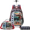 Egchescebo Zaino con Rotelle Bambini Trolley Auto di Sabbia Zainetto Scuola Elementare Primaria 17" 3PCS Borsa Pranzo Portamatite Media Carrello Ruote Valigia Ragazzi per Rullo Rosso