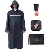 ioutdoor Poncho impermeabile riutilizzabile lungo XL 2XL 3XL con banda riflettente, impermeabile, traspirante, leggero con cappuccio e maniche, Marino migliorato, X-Large