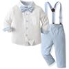 Yaopelky Completo Formale per Bambino e Ragazzo, Vestito da Gentiluomo, a Maniche Lunghe, con Papillon, Bretelle, Pantaloni, Abito da Sposa per Ragazzi, Blu, 3-4 Anni