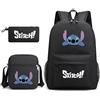 Girlove Zaino per bambini 3 pezzi con borsa per il pranzo e astuccio portamatite, set zaino Stitch zaino per bambini (nero)