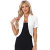 Allegra K Donna Blazer A Maniche Corte per Giacca da Tailleur Cardigan Senza Colletto Bianca S