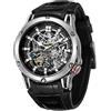 FORSINING Orologio da uomo automatico impermeabile con grande quadrante esotico Tourbillion Skeleton Watch, Nero e argento, Cinturino