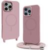 VAVAVOOMY Cover Compatible con iPhone 16 Pro Max(6.9) rimovibile custodia in silicone,Custodia con Regolabile Collana per Cordino Collana Rosa