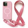 2NSPDRGNI Magnetica Cover con Collana Compatibile con iPhone 13 Pro Max,Case con Laccio per Il Collo Custodia con Cordino,Pink