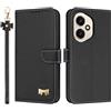 TAUYN Custodia per Honor 400, PU Pelle Flip Cover Antiurto TPU Custodie, Slot per Schede & Supporto Funzione, con Cordino -Nero