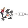 Sunny Health & Fitness Advanced Mini Home Steppers with Resistance Bands + 86 cm Olympic Triceps Bar with Ring Collars, Olympic Weight for Weightlifting and Bodybuilding