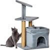 PawHut Albero Tiragraffi per Gatti con Pali in Corda Juta, Casetta e Cuscino per Gatti, Rivestimento in Peluche, Altezza 84cm, Grigio|Aosom