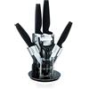 Royalty Line - Set di 4 coltelli in ceramica + pelapatate in ceramica e supporto girevole, colore: Nero