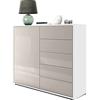 Vladon Madia Ben V2, mobile con 1 anta e 5 cassetti, bianco opaco/grigio sabbia lucido (79 x 74 x 36 cm)