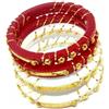 Generic Meenakshi - Set di 4 braccialetti etnici indiani tradizionali da donna, placcati oro, colore: rosso e bianco, 2.6, Pietra Plastica Resina Acrilico, Nessuna pietra preziosa
