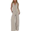 Fexofao Set gilet e pantaloni da donna, in cotone e lino, con bottoni, senza maniche, blazer a gamba larga, set di pantaloni da lavoro, Beige, M
