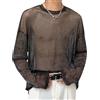 AIEOE, camicia da uomo trasparente, sexy, per clubwear, a maniche lunghe, in rete, con pizzo sottile, M