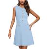 Generic Abiti estivi da donna Mini girocollo senza maniche abito con bottoni casual allentato lavoro corto prendisole vacanza elegante formale ufficio spiaggia coprire azzurro, Azzurro, M