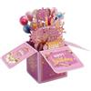 lasuroa Biglietto Auguri Compleanno Pop Up, Divertente Dolce Biglietto Compleanno 3D con Busta Rosa Pieghevole Regalo Scatola per Donne Mamme Figlie Amiche