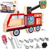 Liangding Giocattolo Educativo Camion dei Pompieri in Legno Smontabile e Montabile con Cacciavite e Chiave, Giochi Montessori e Set Montaggio per Bambini 3 4 5 6 Anni, Regalo Bambino