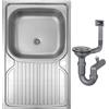 Domodomo - Lavandino in acciaio inox 80 x 60 cm con scolapiatti - Lavello da incasso cucina 1 bacino satinato con sifone e kit di montaggio, lavello per armadietto da 80 cm con foro per rubinetto