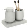 AJEUNGAIN Set Bagno Beige - Dispenser Sapone, Portaspazzolino, Vassoio da Vanity, Moderno Accessori Bagno con Rivestimento in Gomma, Organizzatore da Banco Decorativo (Beige)