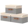 OUTBROS Scatole per Vestiti con Coperchio, Cestini Portaoggetti, Contenitori Pieghevoli con Maniglie, Organizzatori per Vestiti, 33 x 23 x 20 cm, 3 Pezzi, Grigio/Beige