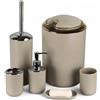GMMH Set di 6 accessori da bagno, con dispenser per sapone, portasapone e scopino per WC. Beige Design 3