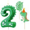 AIBAOBAO Candelina 2 Anno, Candeline Compleanno Numero Verde, Candele Compleanno Dinosauro 7cm, avec Decorazioni Torta Dinosauri, Candelina Numeri per Feste e Compleanni 2 Anno Bimba Bimba