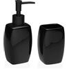 Generico Set Bagno Dispenser Sapone e Porta Spazzolini in Ceramica - Accessori Bagno Design Moderno, Dosatore Sapone Liquido + Bicchiere Portaspazzolino Ricaricabile (Nero)