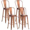 CLP Set 4 Sgabelli con Schienale Aiden in Metallo I 4 Sedie Sgabelli Cucina Industriali con Poggiapiedi Alt. 77CM, Colore:Rame