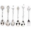 Fdit 6 Pz/set Cucchiaino da caffè vintage intagliato Cucchiaino Retro in lega di zinco Dessert Caffè Stoviglie Cucchiai Posate (Argento)