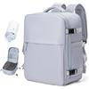 BOXSAM Zaino Sottovuoto Viaggio Con Pompa Zaino Easyjet 45x36x20 Aereo Bagaglio a Mano Zaini 15.6 Pollici Porta PC Casual Impermeabile Daypack Borsa da Cabina per Donna Uomo GrigioBlu