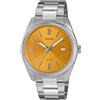 Casio Collection - Orologio Uomo Al Quarzo Classico Cinturino In Acciaio Inox Grigio Cassa In Ottone Quadrante Analogico Arancione - MTP-1302PD-9AVEF