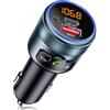 GizmoVine Trasmettitore FM per Auto, Adattatore Bluetooth 5.3, Interamente in Metallo, 2 Porte Ricarica Rapida (PD 30W + QC3.0 18W), Musica Wireless, Suono Basso, Mani Libere, Display LED