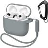 MATEPROX Custodia Silicone Compatibile con AirPods 4 2024, Cover Protettiva Antiurto con Laccio e Portachiavi, Antigraffio Cover per AirPods 4a Generazione-Grigio