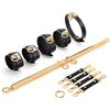 SuperLove Deluxe Metal Spreader Bar with Leather Cuffs, Collar & Hogtie Gold-Black