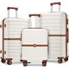 KONO Set 3 Valigie Rigide ABS+PC Trolley con 8 Ruote Leggero (55+66,5+76,5 cm, Crema/Marrone)