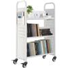 VEVOR Carrello Portalibri con Ruote 770 x 380 x 1220 mm Carrello Rotante Porta Libri, Carico 150 kg Ripiani a V Monofacciali con Ruote Bloccabili 7,6 cm per Scaffali di Casa, Ufficio e Scuola, Bianco