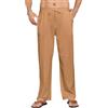 EndoraDore Pantaloni da uomo in lino, casual, estivi, da spiaggia, tinta unita, vestibilità larga, gamba dritta, Marrone, XL