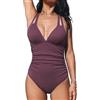 CUPSHE Costume da bagno intero da donna, con incrocio sulla schiena, Viola | Increspature, coppe morbide rimovibili, doppi spallacci, allacciatura posteriore incrociata, copertura moderata