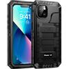 Lanhiem Cover per iPhone 13 IP68 Impermeabile, Metallo 360°Completa Waterproof Case con Protezione Schermo, Militare Antiurto Armor, Subacquea Antipolvere Custodia per iPhone 13, Nero
