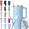 Temede Tazza termica con cannuccia e manico, 30 oz/0,9 l, grande tazza con coperchio e cannuccia, tazza da caffè da go, in acciaio inox, portatile, per bevande calde fredde