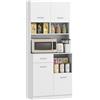 HOMCOM Credenza Cucina Alta con Cassetto, 4 Armadietti e 3 Scomparti Aperti, Mobile Dispensa con Ripiano Regolabile in Legno, per Soggiorno e Cucina, 80x35x180 cm, Bianco