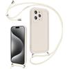 Coalbooliy Cover per iPhone 15 Pro Max 6,7 con Cordino per Cellulare, Custodia Silicone con Regolabile Collana Sottile Morbida Case Protezione della fotocamera Antiurto con Necklace, Bianco