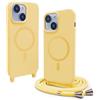 Belzsxy Cover Compatible con iPhone 14 Plus rimovibile custodia in silicone,[Antiurto] [AntiGraffio] [Antiscivolo] Custodia con Regolabile Collana per Cordino Collana Necklace Cover Corda，Giallo