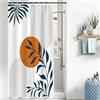 Uiiooazy Tenda Doccia Antimuffa, Tenda Doccia 120x200cm Terracotta Boho Chic Astratta Arancia Sole Foglie Blu Navy Tende da Bagno Tessuto Lavabile Impermeabile Tende per Vasca da Bagno con 1 Anelli