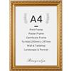 Rieeyrslza Cornice Decorativa Vintage A4 Cornici Dorate con Filigrana 21x29,7 CM Vintage per Foto Rustico Portafoto, Pannello Acrilico, Cornice Barocca con Staffa, Fit Famiglie Uffici (Oro 1Pz)