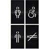 DOJA Barcelona | Targhetta Bagno Nera | Donna + Uomo + Disabili + Vietato Fumare | Colore: Nero | Diametro: 180x100mm | Design Moderno | Cartelli Adesivi per Porta WC | Uso: Ufficio, Ristorante