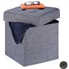 Relaxdays Sgabello con Contenitore, Pieghevole, Imbottitura Morbida, Trapuntata, in Stoffa HLP: 41 x 38 x 38 cm, Grigio