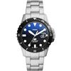 Fossil Orologio subacqueo blu da uomo, movimento al quarzo con data a tre lancette e cinturino in acciaio inossidabile o in pelle, 42 mm, Nero e blu